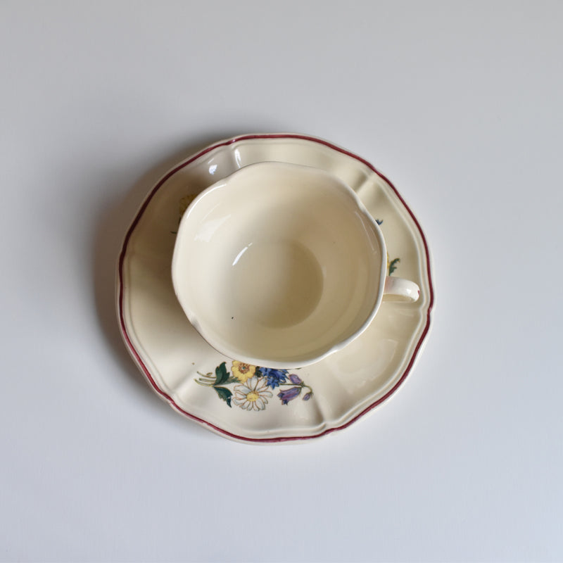 Vintage teacup and saucer, Digoin & Sarreguemines, Agreste A