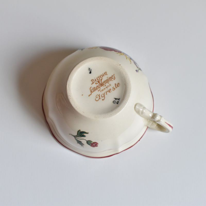 Vintage teacup and saucer, Digoin & Sarreguemines, Agreste A