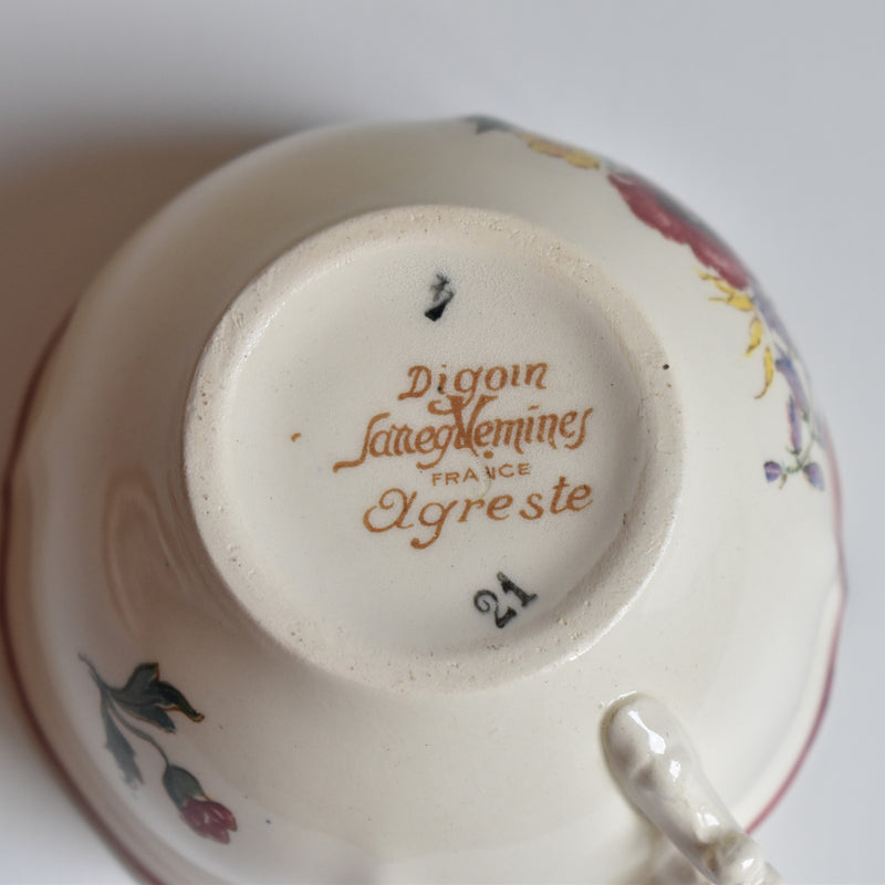 Vintage teacup and saucer, Digoin & Sarreguemines, Agreste A