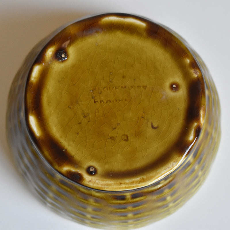 Vintage Barbotine Jam Pot with Spoon, Digoin & Sarreguemines, Mirabelle