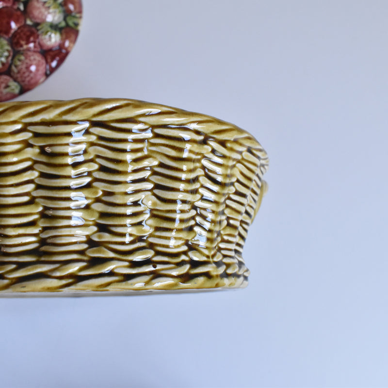 Vintage Barbotine Basket, Digoin & Sarreguemines, Fraises
