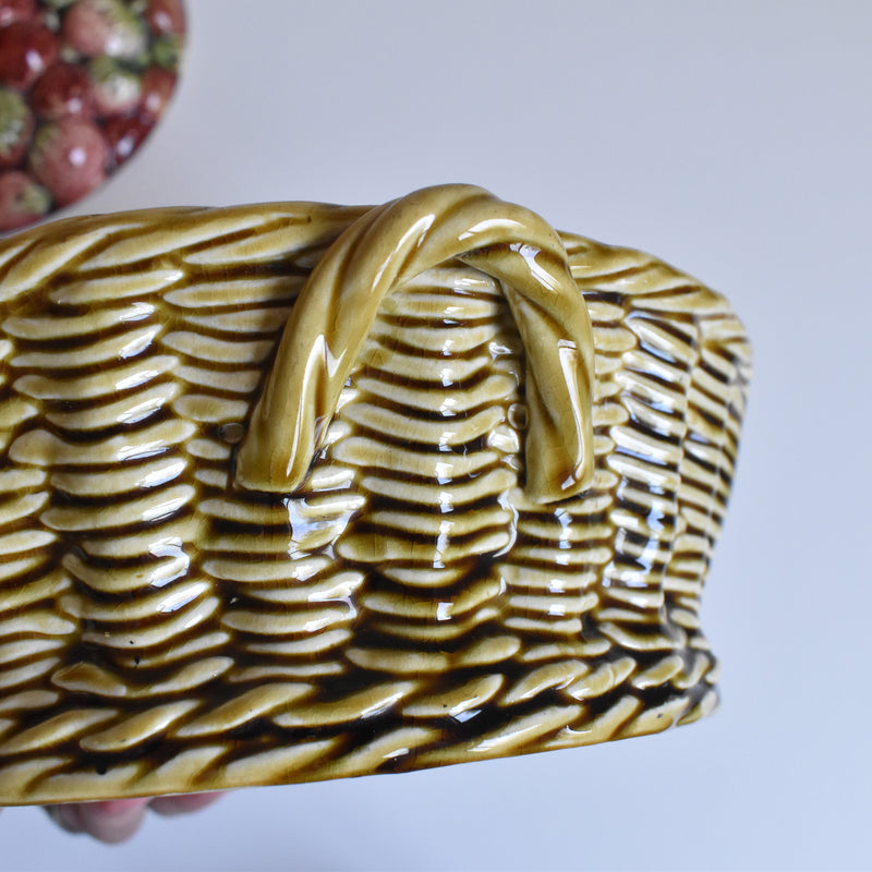 Vintage Barbotine Basket, Digoin & Sarreguemines, Fraises