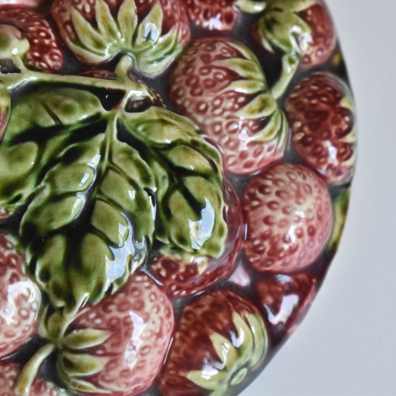 Vintage Barbotine Basket, Digoin & Sarreguemines, Fraises