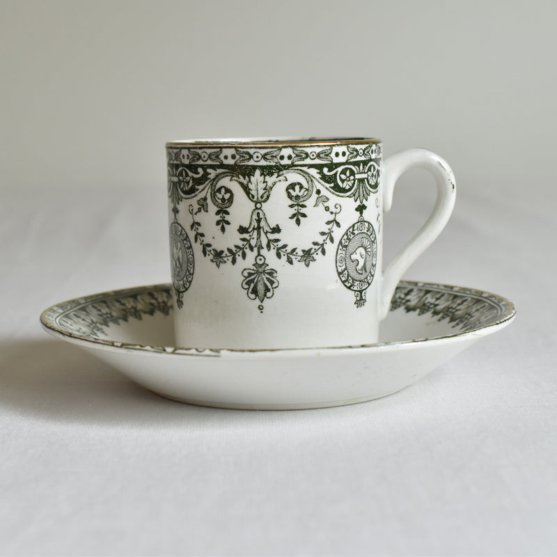 Antique cup and saucer Badonviller Empire B