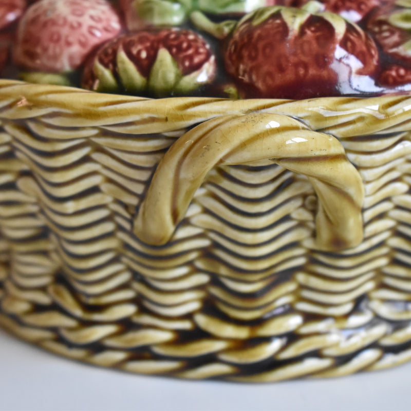 Vintage Barbotine Basket, Digoin & Sarreguemines, Fraises