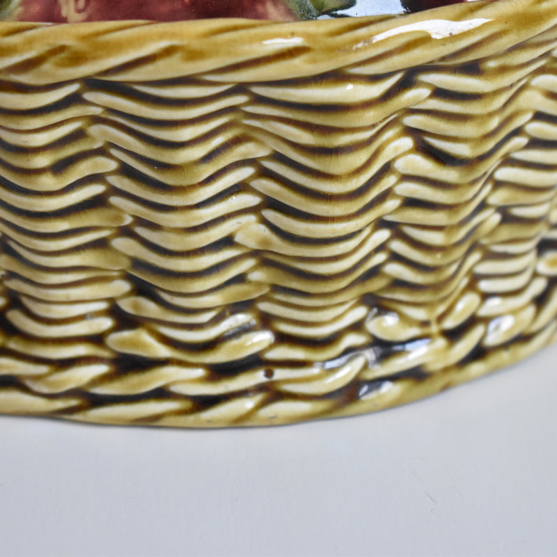 Vintage Barbotine Basket, Digoin & Sarreguemines, Fraises