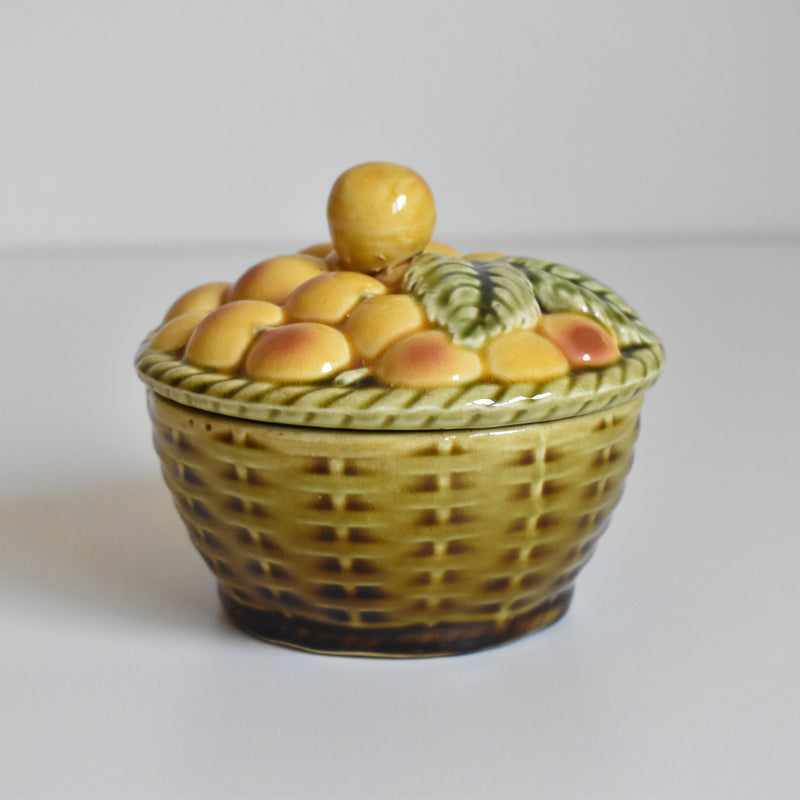 Vintage Barbotine Jam Pot with Spoon, Digoin & Sarreguemines, Mirabelle