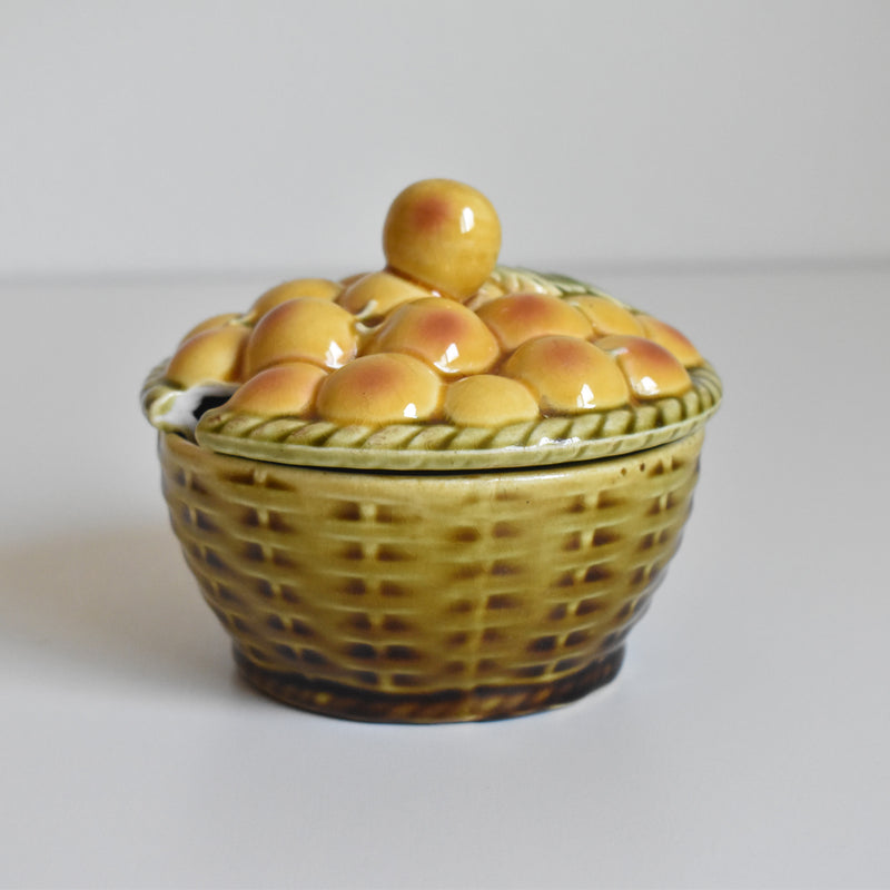 Vintage Barbotine Jam Pot with Spoon, Digoin & Sarreguemines, Mirabelle