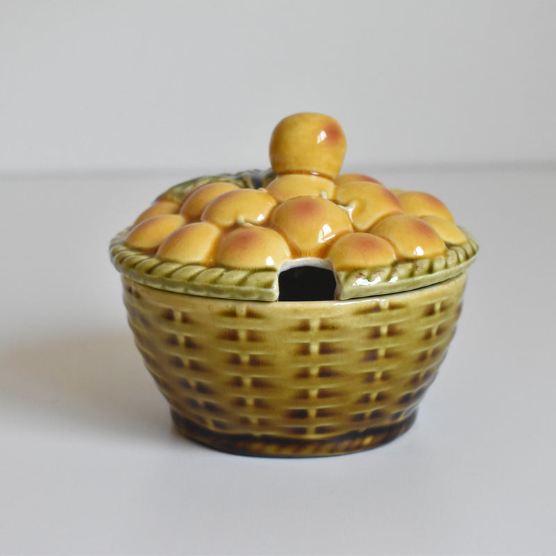 Vintage Barbotine Jam Pot with Spoon, Digoin & Sarreguemines, Mirabelle
