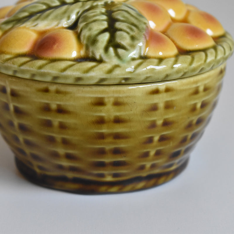 Vintage Barbotine Jam Pot with Spoon, Digoin & Sarreguemines, Mirabelle