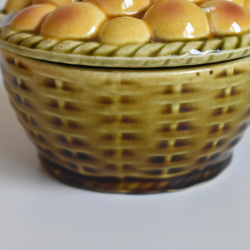 Vintage Barbotine Jam Pot with Spoon, Digoin & Sarreguemines, Mirabelle