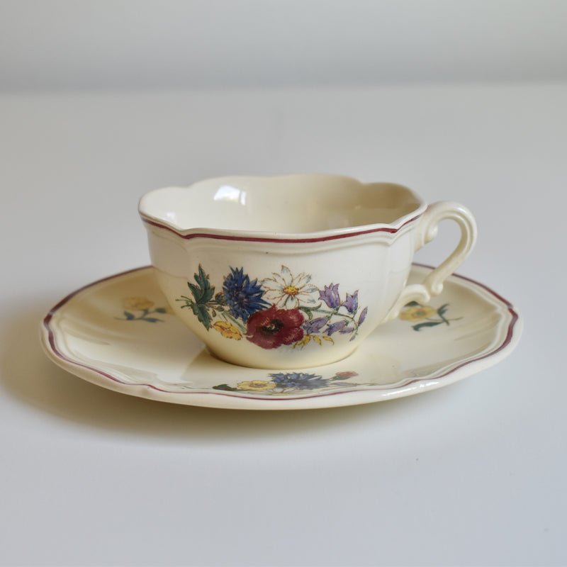 Vintage teacup and saucer, Digoin & Sarreguemines, Agreste A