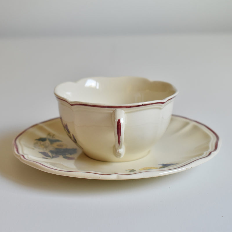 Vintage teacup and saucer, Digoin & Sarreguemines, Agreste A