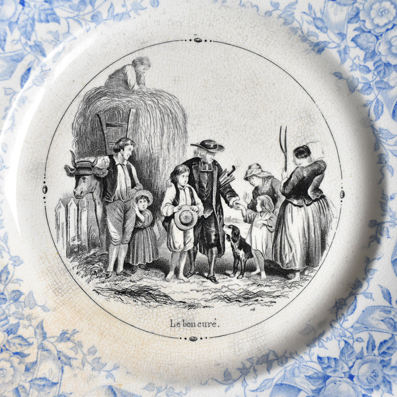 Antique Dessert Plate U&C Sarreguemines 1855 "Le bon curé"