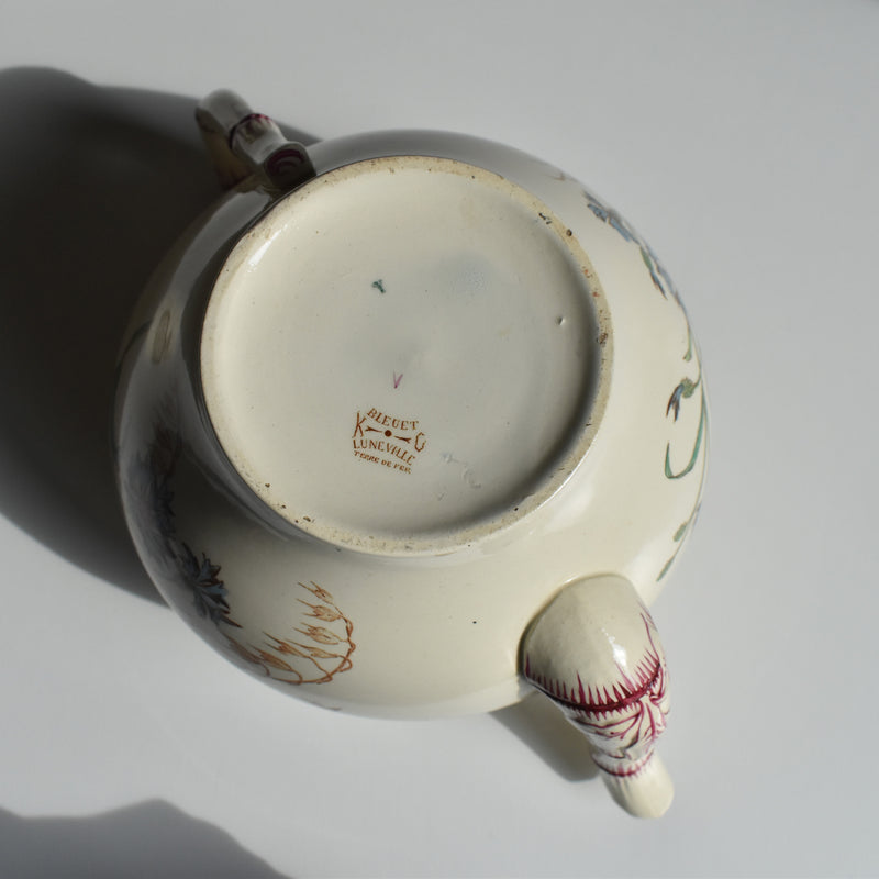 Antique Teapot K&G Luneville Bleuet