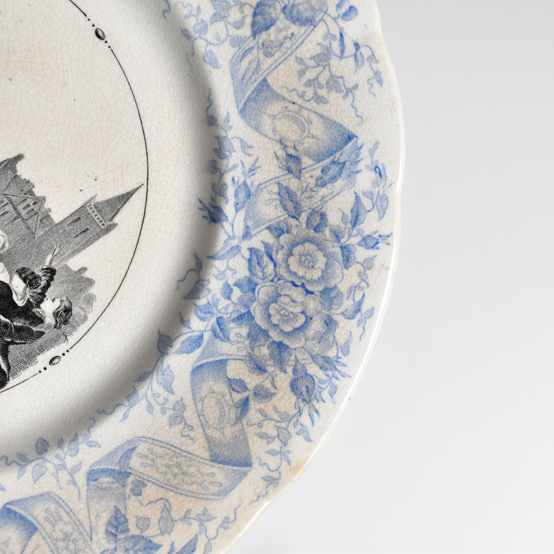 Antique dessert plate U&C Sarreguemines 1855 "Les feux de la St-Jean"