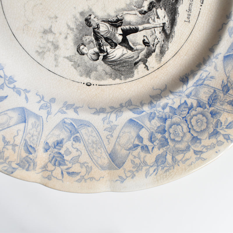 Antique dessert plate U&C Sarreguemines 1855 "Les feux de la St-Jean"