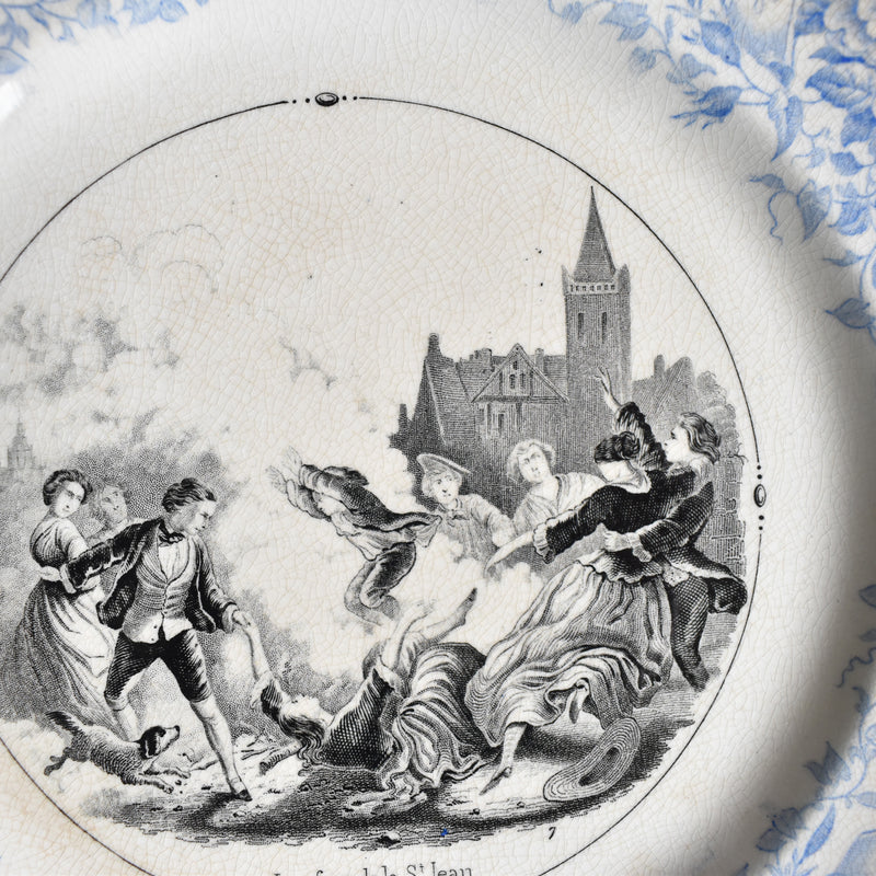 Antique dessert plate U&C Sarreguemines 1855 "Les feux de la St-Jean"
