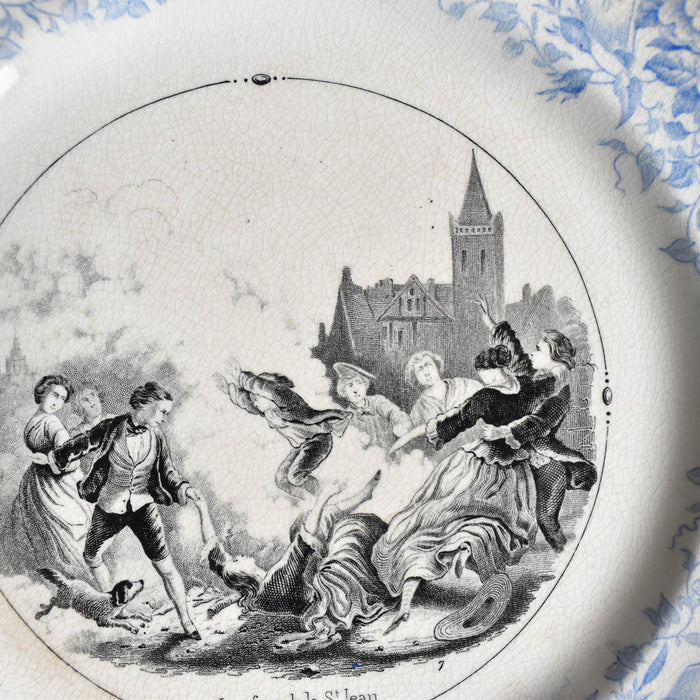 アンティークデザート絵皿 U&Cサルグミンヌ 1855年 "Les feux de la St-Jean"