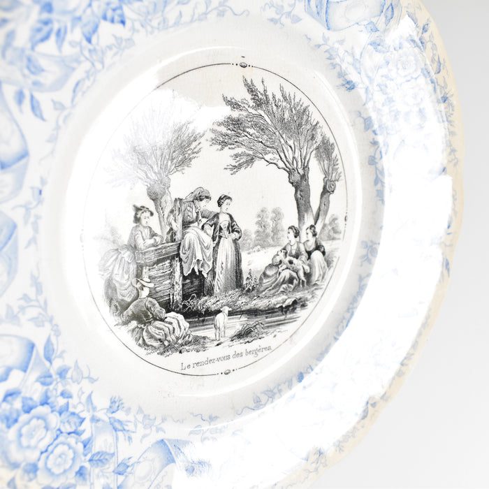 アンティークデザート絵皿 U&Cサルグミンヌ 1855年 "Le rendez-vous des bergères"