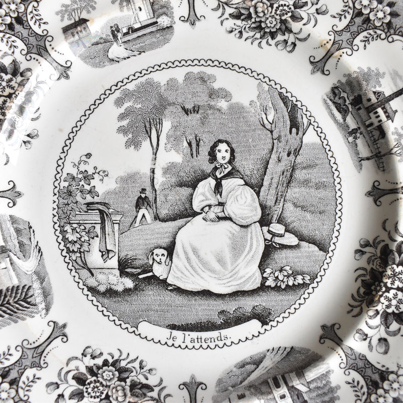 Antique Dessert Plate, Gien "Je l'attends"