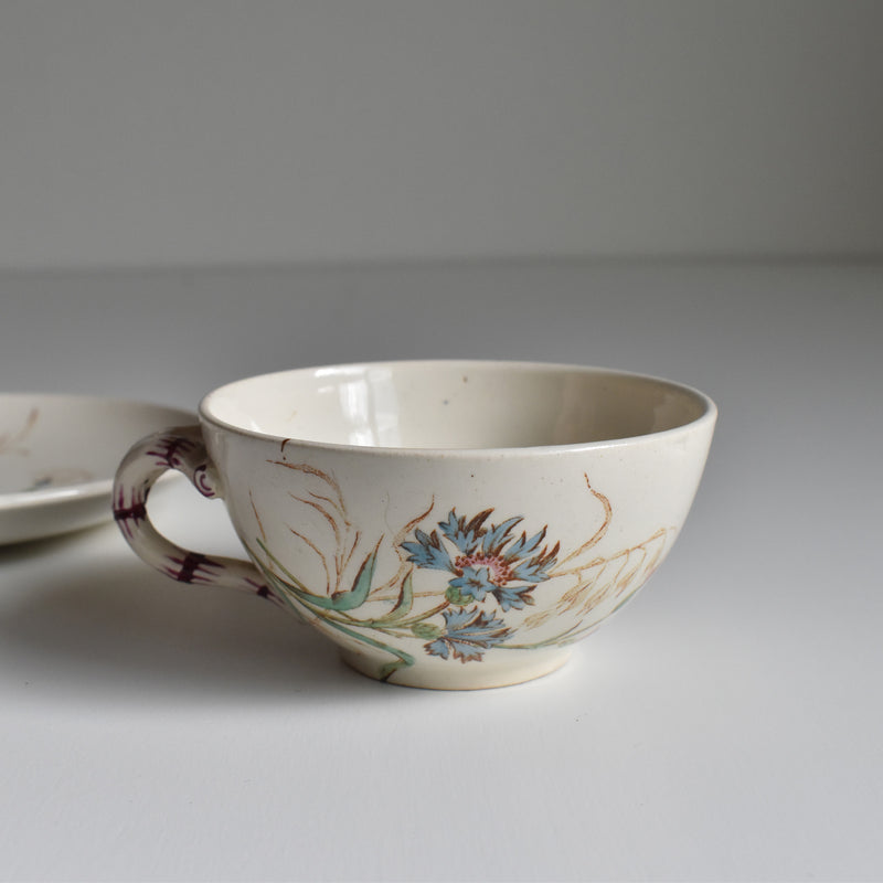 Antique Cup and Saucer K&G Lunéville Bleuet D