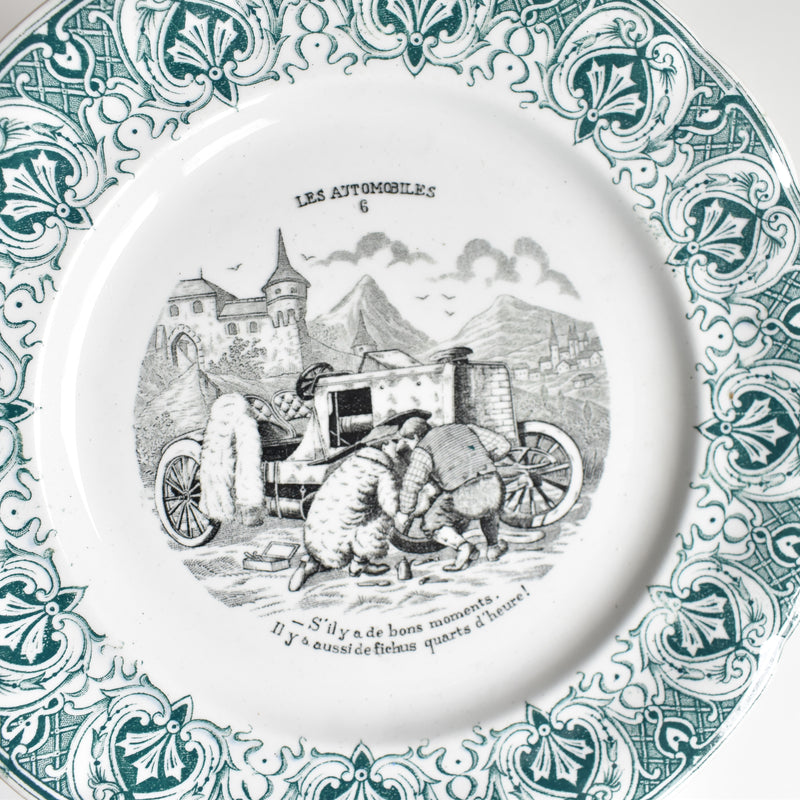 アンティークデザート絵皿 サンタマン "les Automobiles"