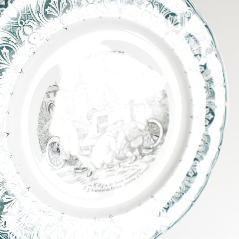 アンティークデザート絵皿 サンタマン "les Automobiles"