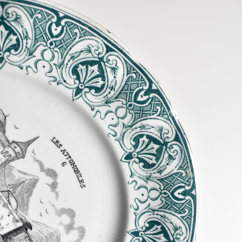 アンティークデザート絵皿 サンタマン "les Automobiles"