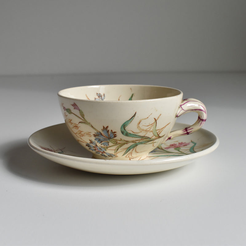Antique cup and saucer K&G Luneville Bleuet A