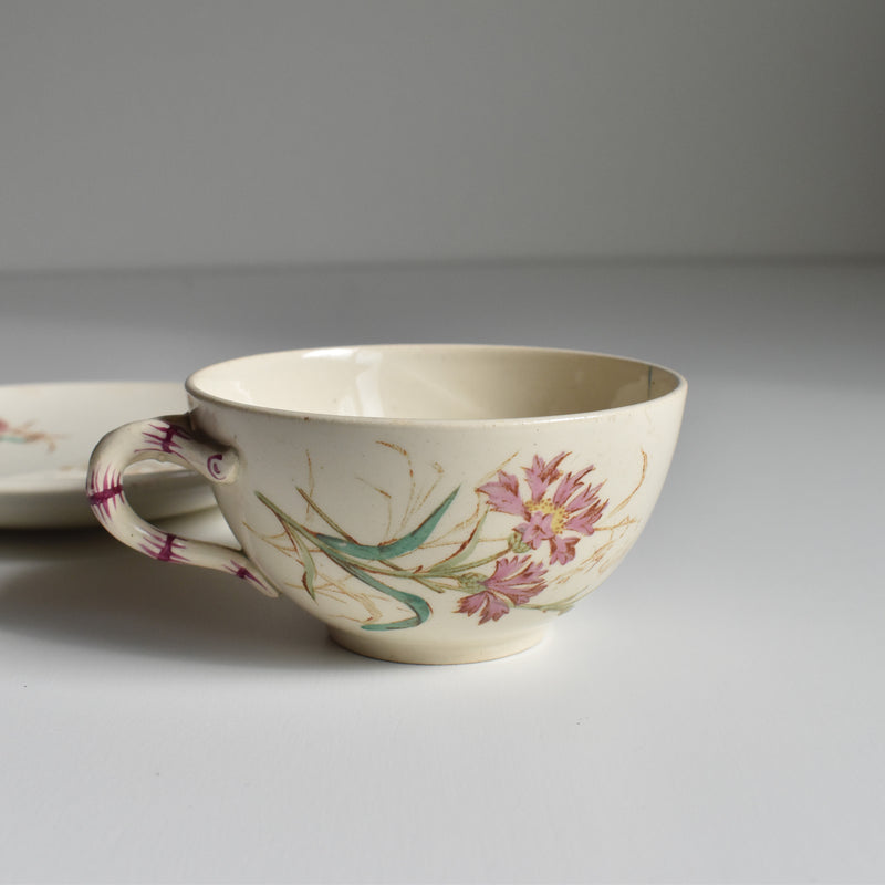 Antique cup and saucer K&G Luneville Bleuet A
