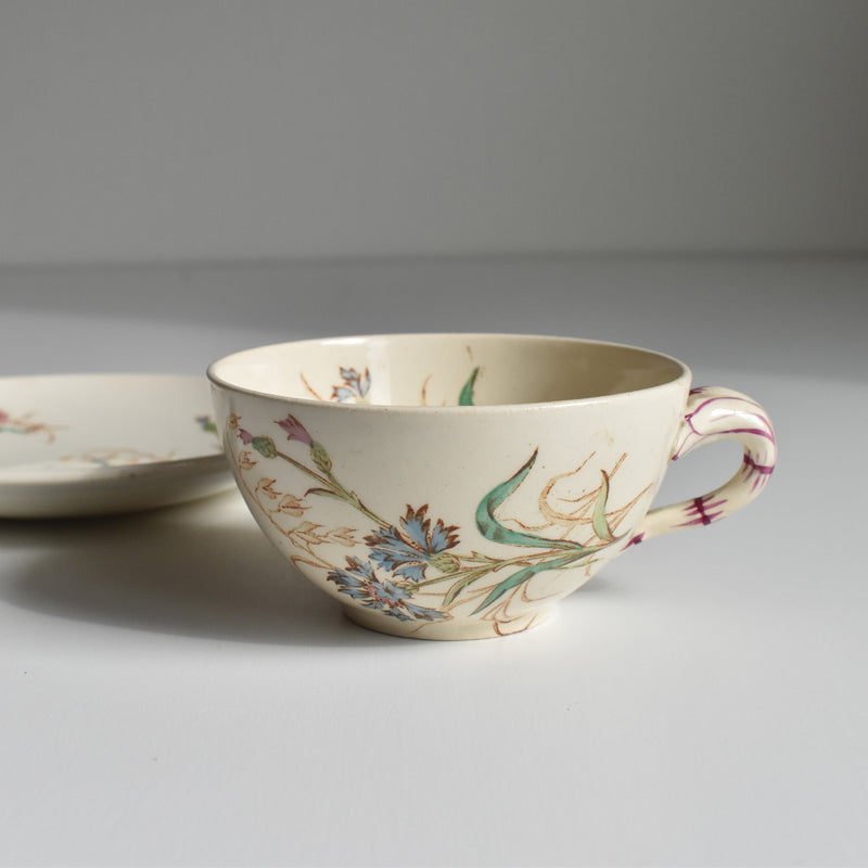 Antique cup and saucer K&G Luneville Bleuet A
