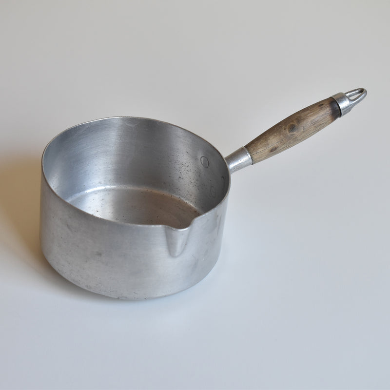 Vintage Aluminum Milk Pan with Wooden Handle