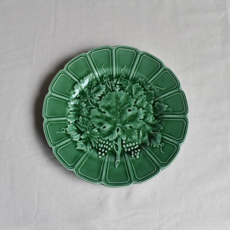 Antique Dessert Plate, Sarreguemines Barbotine "Vigne verte B"