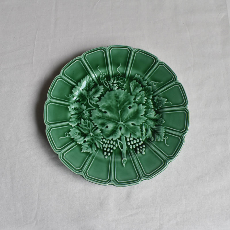 Antique Dessert Plate, Sarreguemines Barbotine Vigne verte C