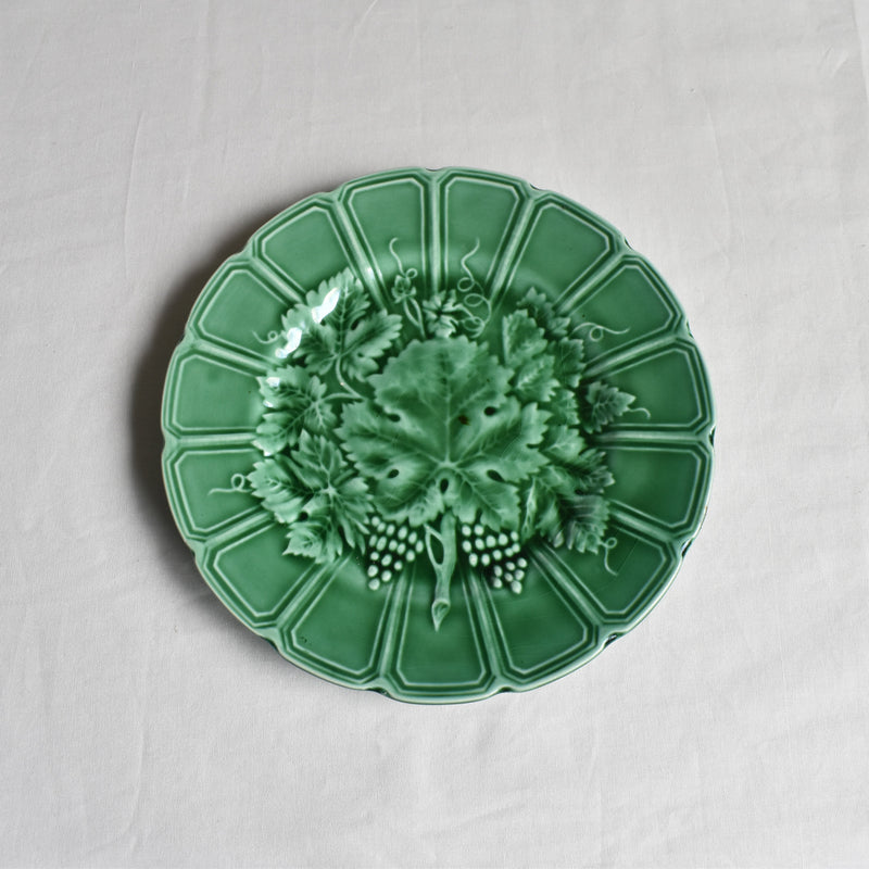 Antique Dessert Plate Sarreguemines Barbotine Green Vine E