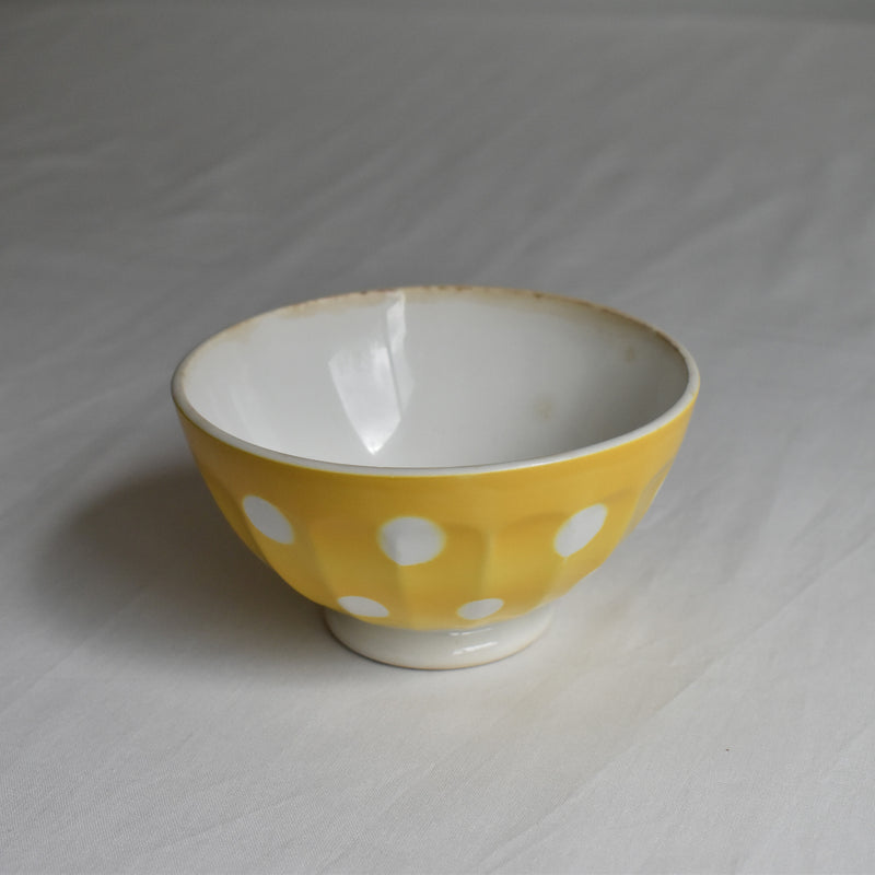 Vintage Cafe au Lait Bowl Digoin & Sarreguemines Yellow with White Polka Dots