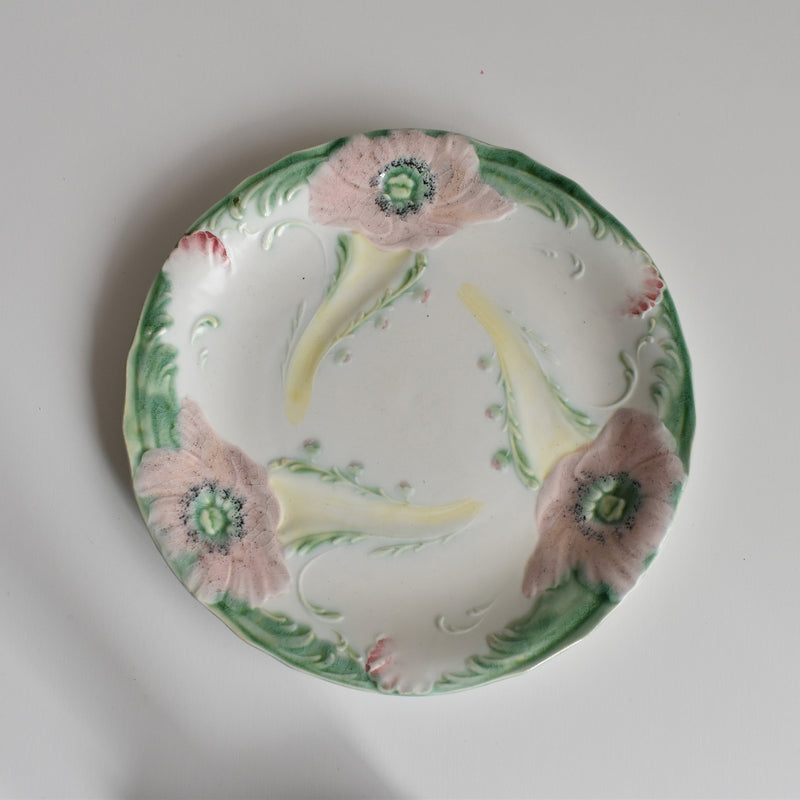 Antique dessert plate Lunéville Barbotine Poppies A