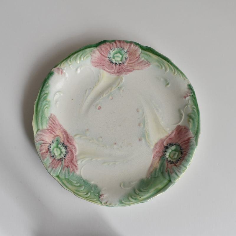 Antique Dessert Plate, Lunéville Barbotine Coquelicots B
