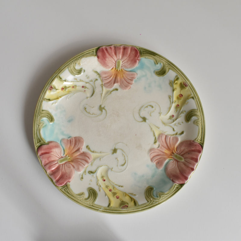 Antique Dessert Plate, Lunéville Barbotine Pensée A