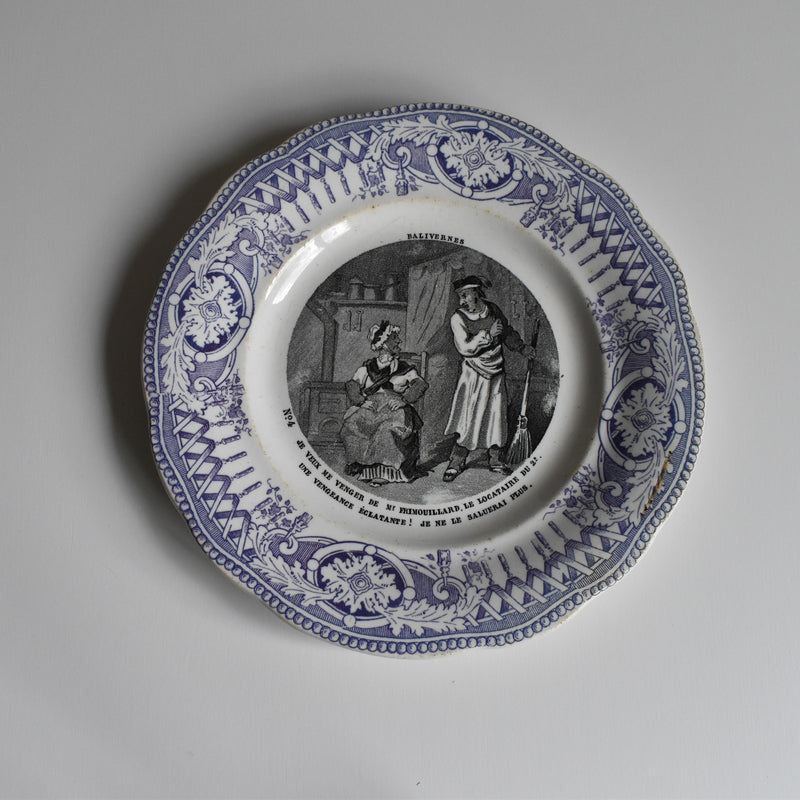 Antique dessert plate, Creil et Montereau, Balivernes N4