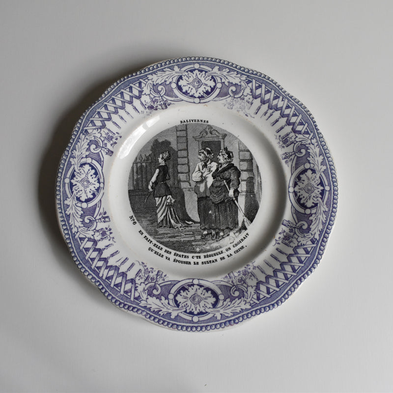 Antique dessert plate, Creil et Montereau, "Balivernes" N6