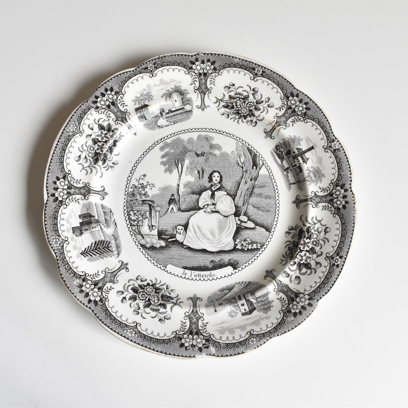 Antique Dessert Plate, Gien "Je l'attends"