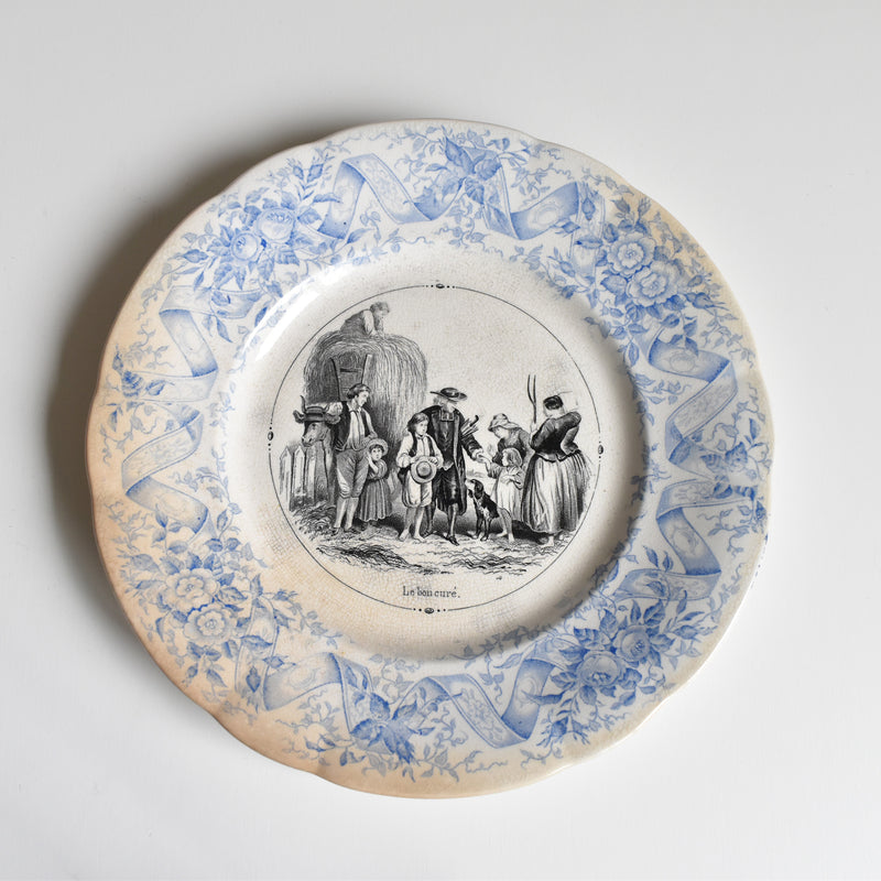 Antique Dessert Plate U&C Sarreguemines 1855 "Le bon curé"