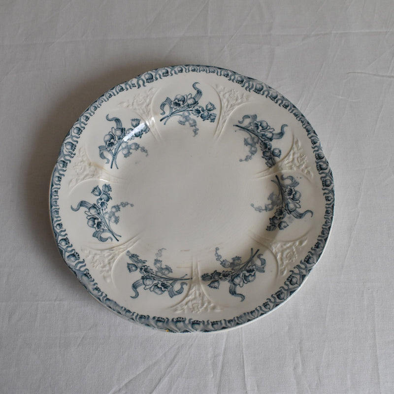 Antique dessert plate, Longwy, Muguet (lily of the valley), F