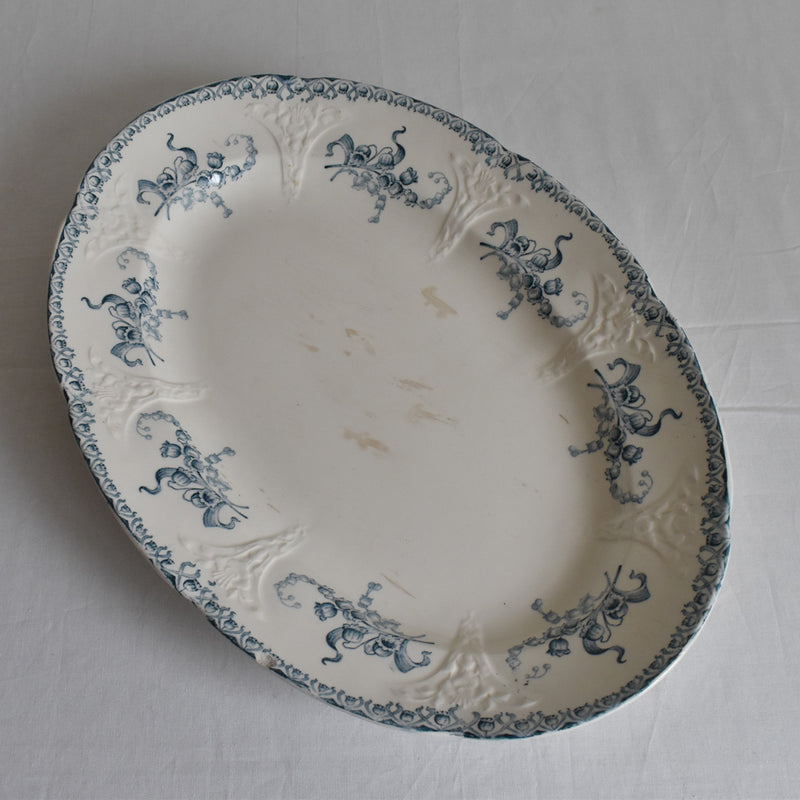 Antique Oval Large Plate Longwy Muguet (Lily of the Valley)