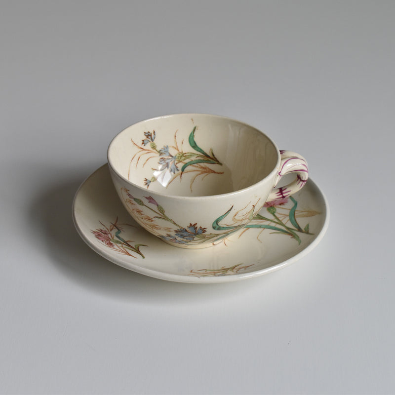 Antique cup and saucer K&G Luneville Bleuet A