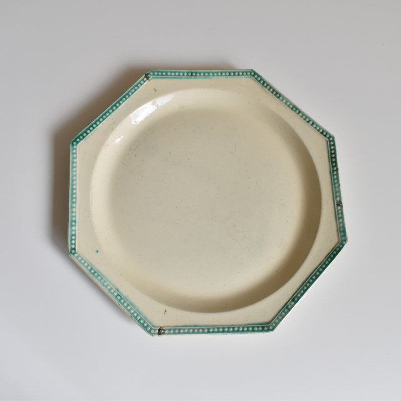 Antique Octagonal Plate, Green Rim B