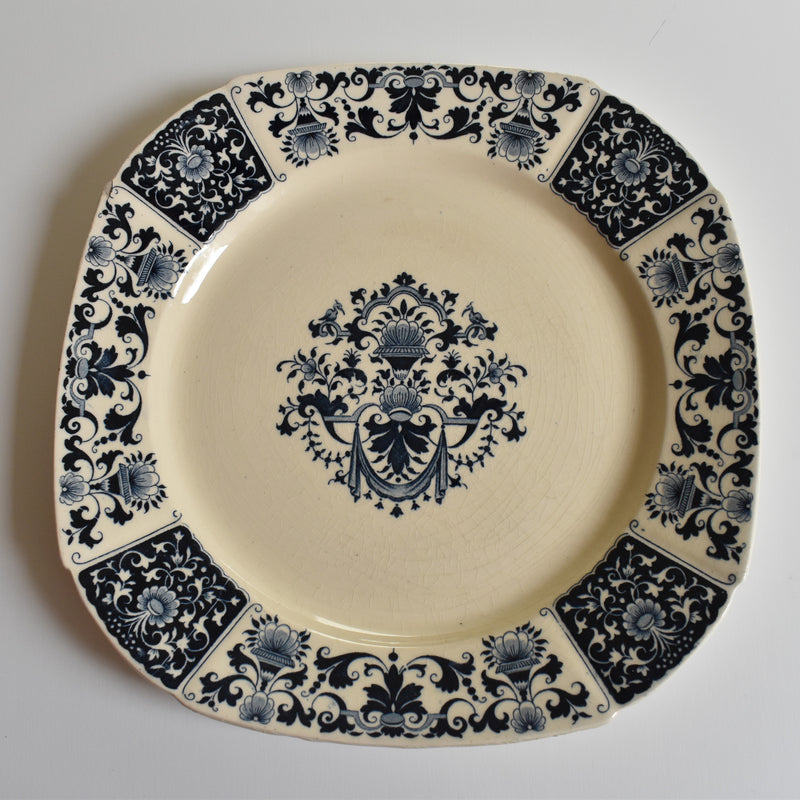 Antique Plate E. Bourgeois (Gien) Ibis Carré Bleu 25cm