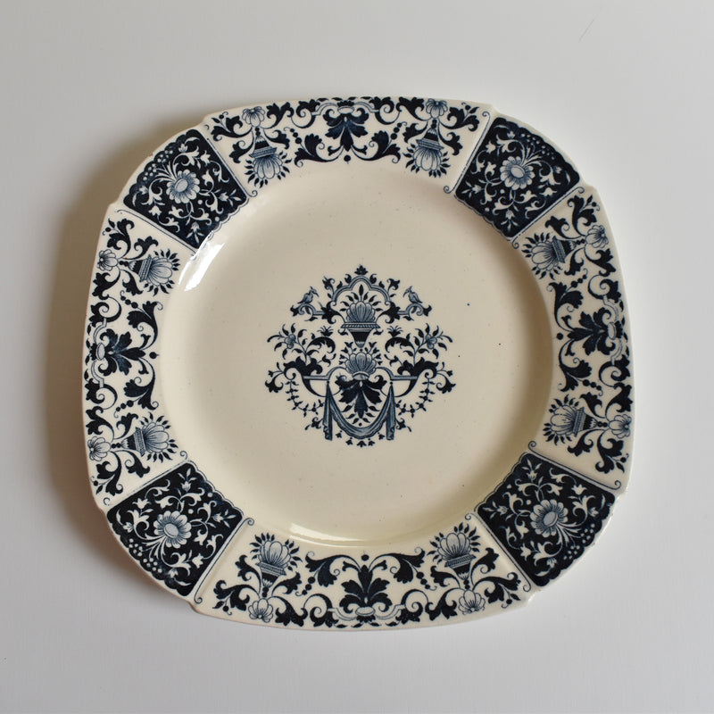 Antique Plate Gien Ibis Carré Bleu